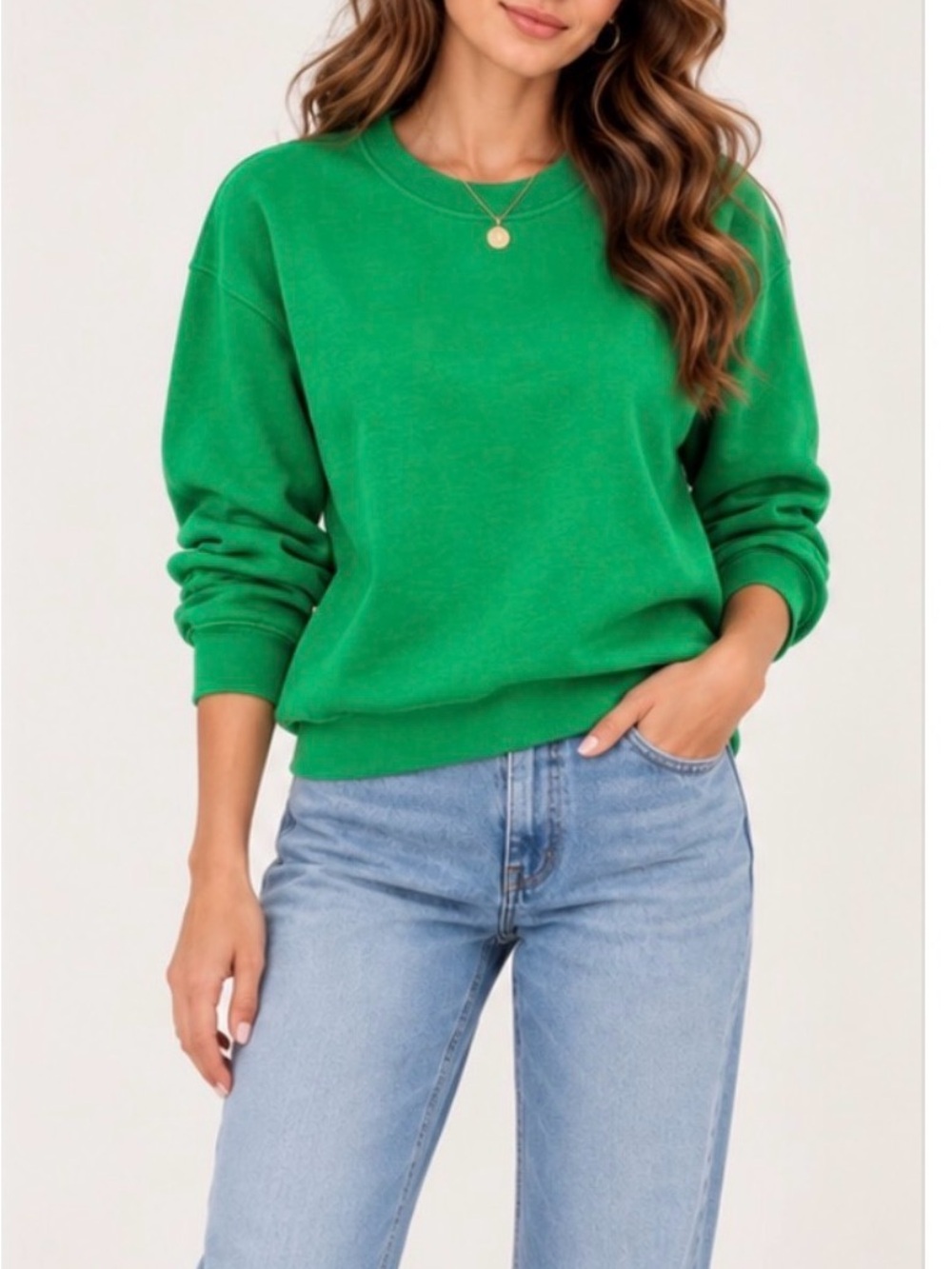 Zara Women’s S Green Crewneck Sweatshirt Cotton Blend Relaxed Fit NWOT